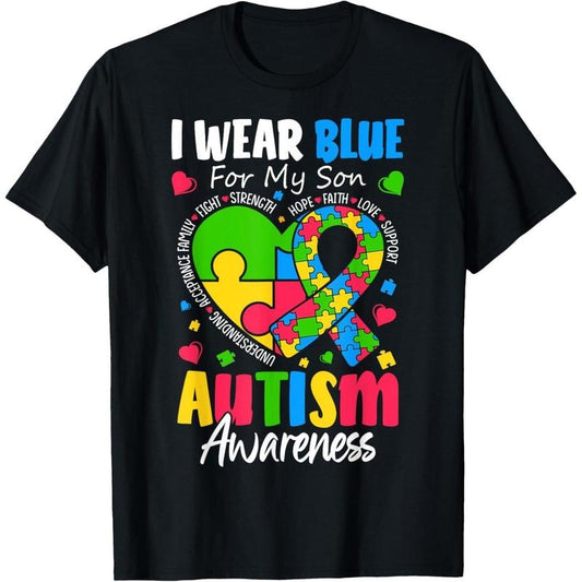 I Wear Blue For my son Autism Awareness men women  mom T-Shirt Hoodie, Sweatshirt | WearSparks.com