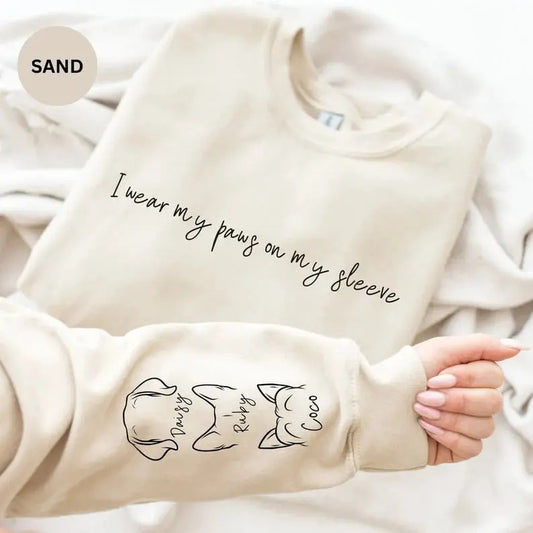 I Wear My Paws On My Sleeve Sweatshirt, Personalized Dog Sweatshirt with Name, Custom Dog Mom Sweatshirt, Dog Dad Gift,...