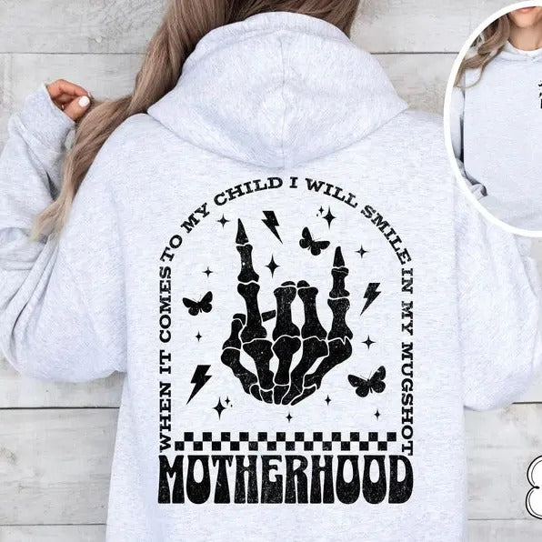 I Will Smile In My Mugshot Hoodie, Custom Mom Hoodie, Feral Mom Hoodie, Sarcastic Mom Hoodie, Funny Mom Gift, Motherhood...