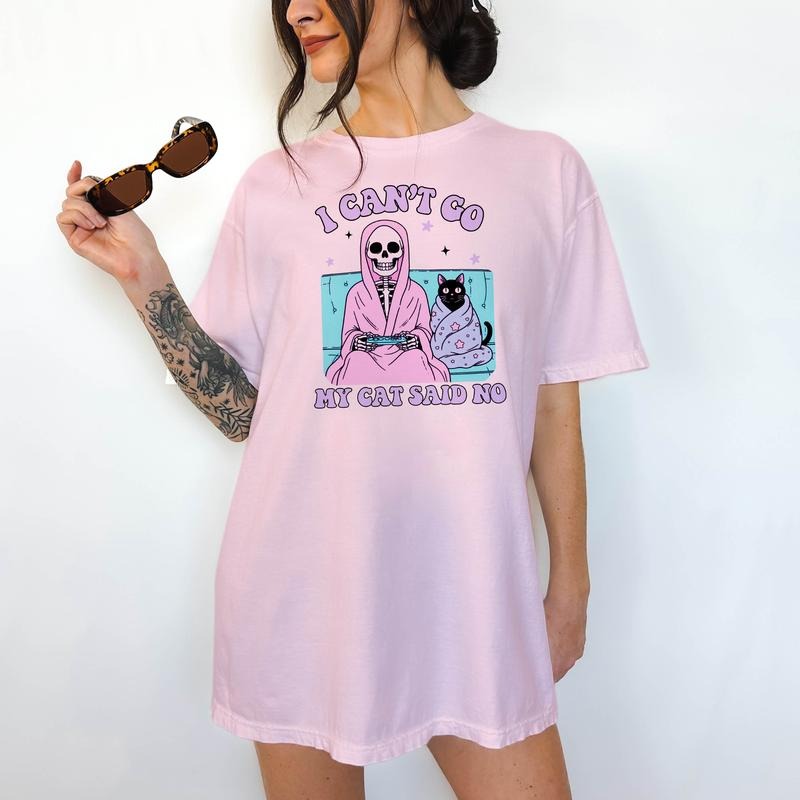 I can't go, My Cat Said No- Print is Sublimation, Unisex T-Shirt, Funny Tee,Gift Idea, Relaxed Fit, All Seasons, Fun...