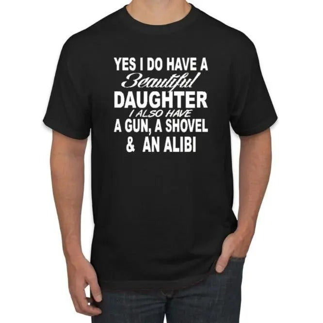 I have a beautiful daughter men's printed T-shirt, dad comfortable cotton crewneck T-shirt, men's graphic T-shirt,...