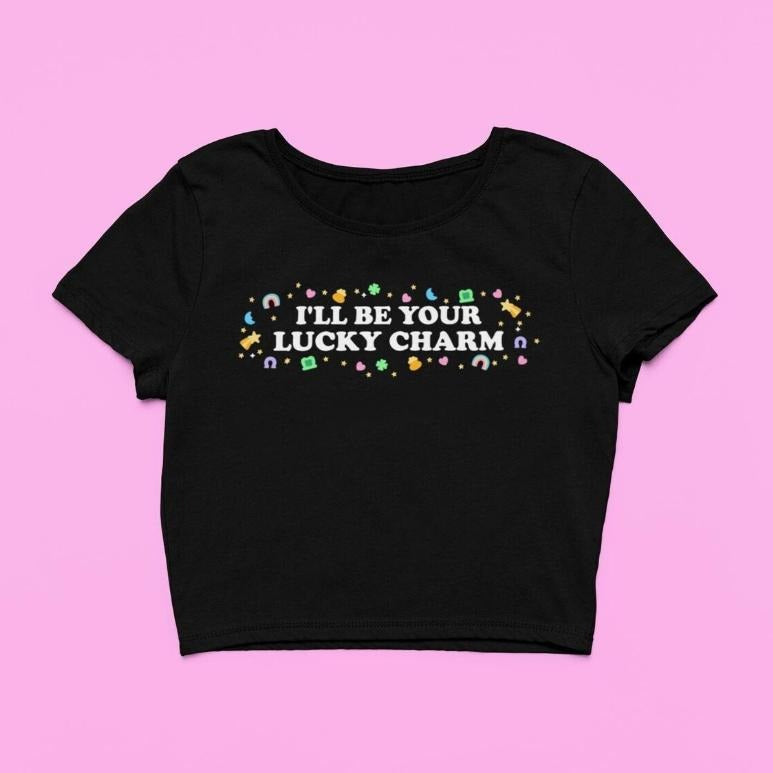 I'll Be Your Lucky Charm Baby tee  Cute Clover Fitted Graphic Top  Y2K Baby Tee  Gift For Girlfriend  St Patricks Day...