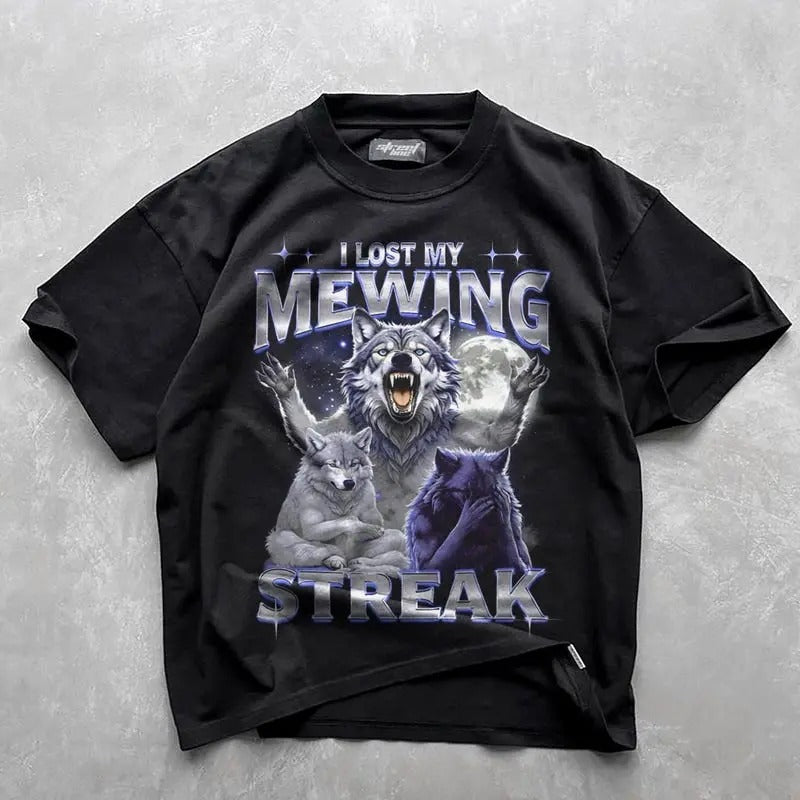 I lost my mewing streak meme shirt, ironic wolf meme tshirt, mewing meme tee, funny wolf meme shirt, sigma wolf meme...