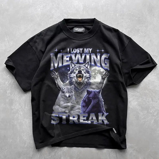I lost my mewing streak meme shirt, ironic wolf meme tshirt, mewing meme tee, funny wolf meme shirt, sigma wolf meme...