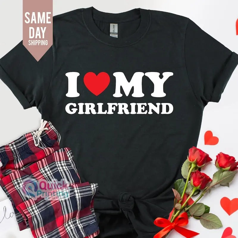 I love my girlfriend shirt, Valentines Day Joke T Shirt Cotton Polyester Top Womenswear Grey Light Hoodie, Sweatshirt