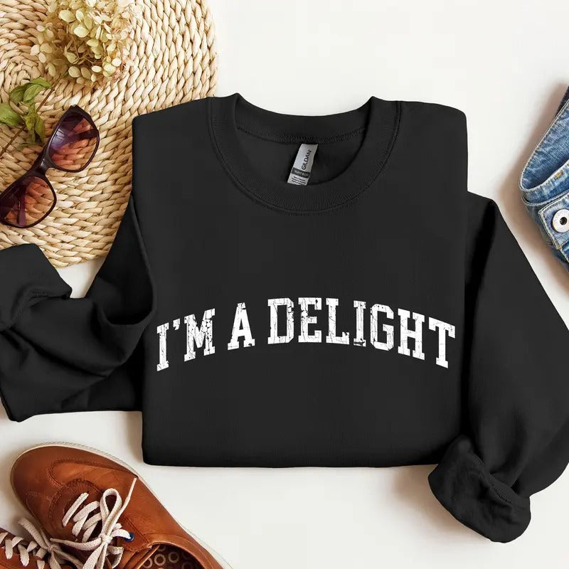 I'm A Delight Funny Sweatshirt Sarcastic Unisex Soft Sweatshirt Adult Cozy Gift Top Women's Men's Gift College Style Top...