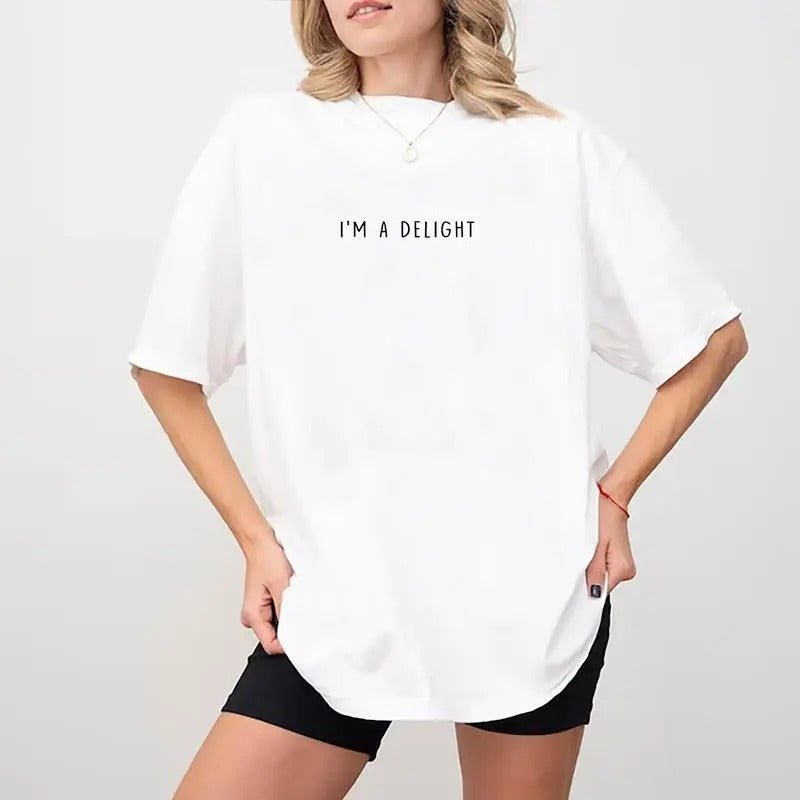 I'm A Delight Shirt, Cute Delightful Tee, Inspirational T-shirt, Motivational Saying Graphic Printed Women's Tops, Gifts...