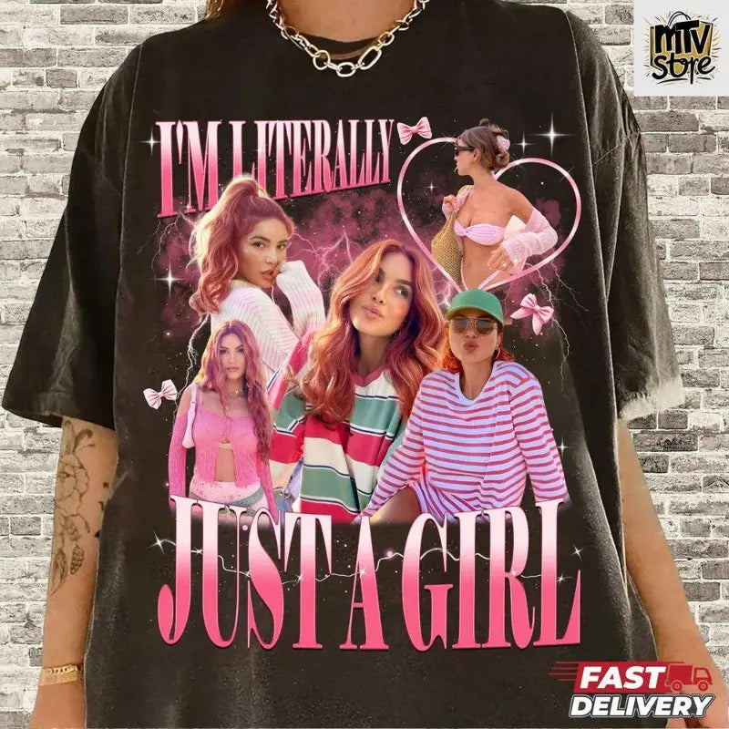 I'm Literally Just A Girl Shirt, Custom Your Own Bootleg Tee, Pink Coquette Bow, Valentine Gift, Shirt For Girlfriend,...