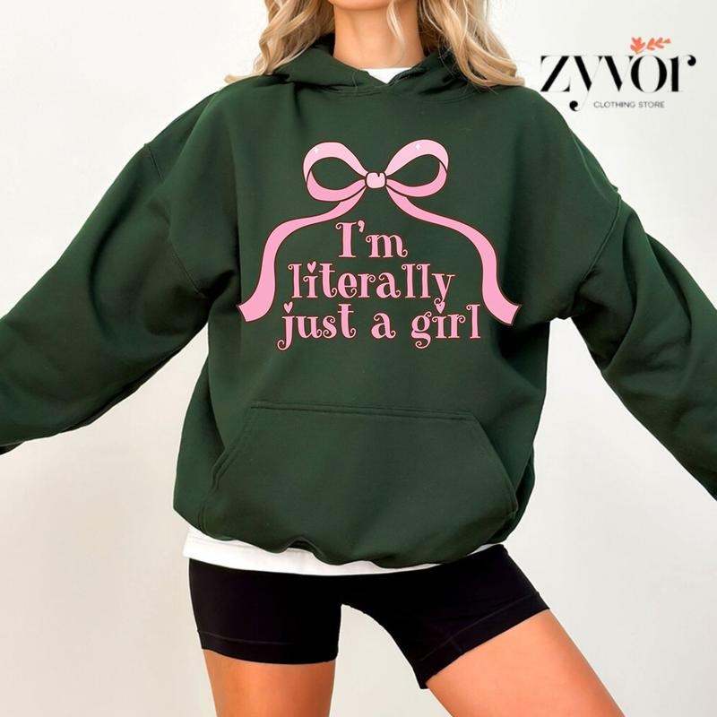 I'm Literally Just a Girl Pink Coquette Bow Funny Hoodie Casual Style Fleece Fabric Pullover Sweatshirt Trend Tops for...