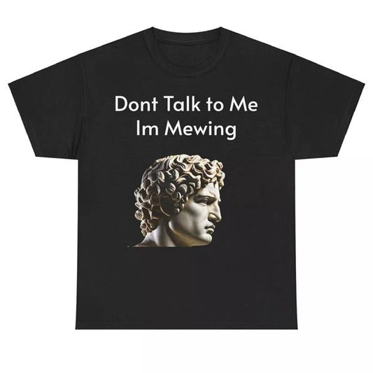 I'm Mewing Heavy Cotton Tee, Retro 90s Graphic T-shirt, Funny Dumb Tee, Meme Shirt, Menswear Womenswear Streetwear,...