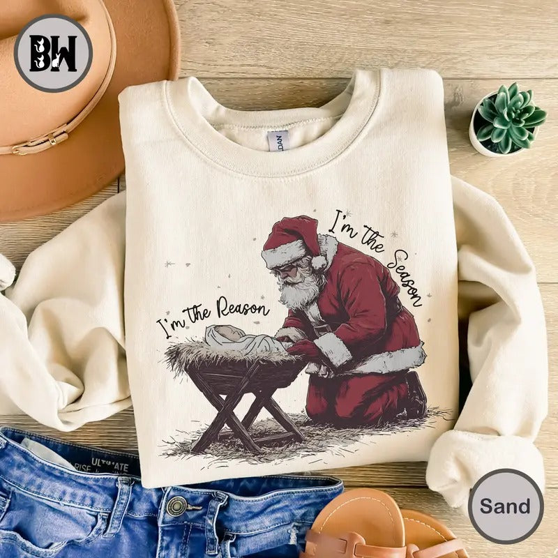 I'm The Reason Season Sweatshirt, Santa Jesus Christmas Shirt, Merry Christmas Shirt, Christmas Jesus Shirt, Christmas...