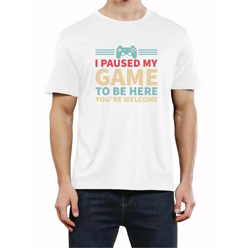 I paused my game and came here Printed T-shirt, men's T-shirt, summer casual short sleeved T-shirt made in usa Hoodie,...