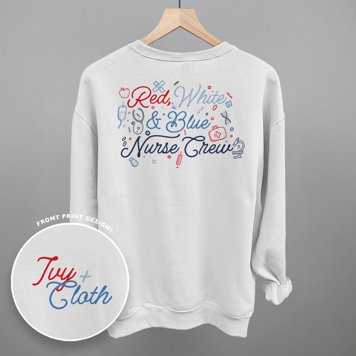 Red, White & Blue Nurse Crew (Back Print) T-Shirts, Hoodie, Sweatshirt | WearSparks.com (Image 2)