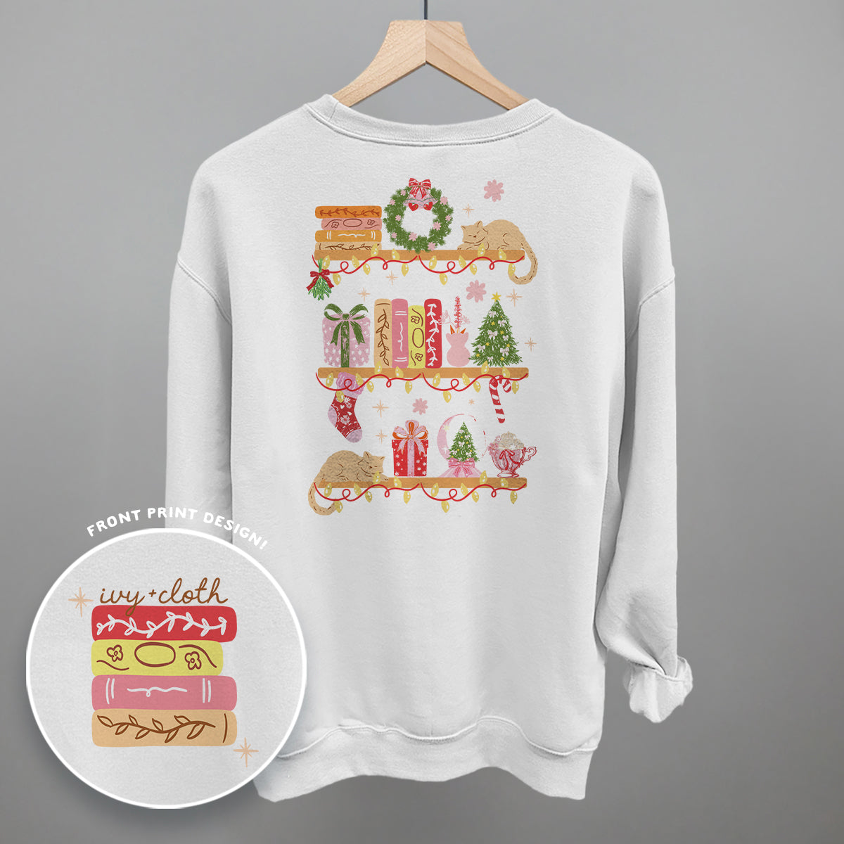 Holiday Bookshelf Doodles (Back Print) T-Shirts, Hoodie, Sweatshirt | WearSparks.com (Image 2)
