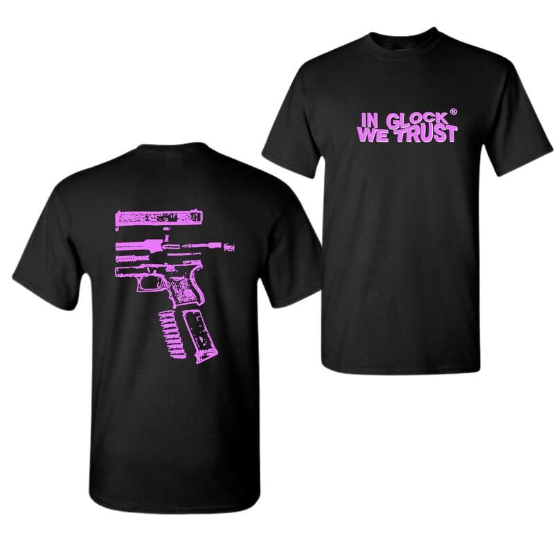 IN GLOCK WE TRUST 2 side Shirt, Front and back print T-Shirt, Design color Black- White, Sweatshirt Hoodie For Men Women,...