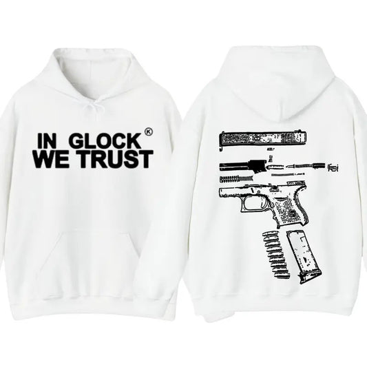 IN GLOCK WE TRUST Double side Hoodie,Design Black- White, SweatShirt For Men, GIft For Men,Full color, Menswear Sweater...