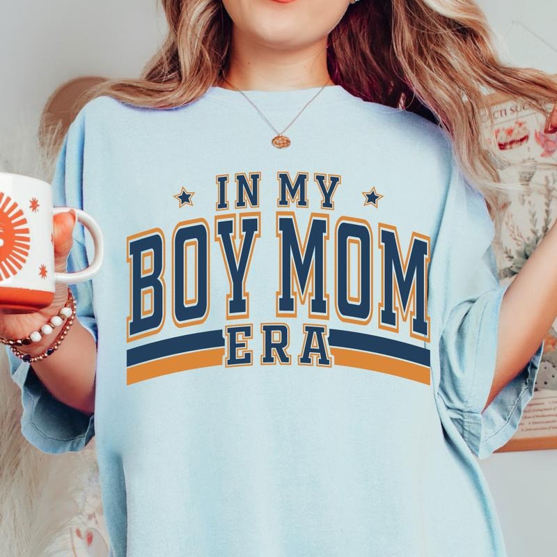 IN MY BOY MOM ERA SHIRT, COMFORT COLORS CASUAL COTTON T-SHIRT FOR MOMS Fabric Top Womenswear Garment Hoodie, Sweatshirt