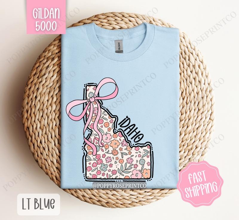 Idaho Gildan T-shirt, Cute Idaho State Shirt, Idaho Floral Bow Tee Hoodie, Sweatshirt | WearSparks.com
