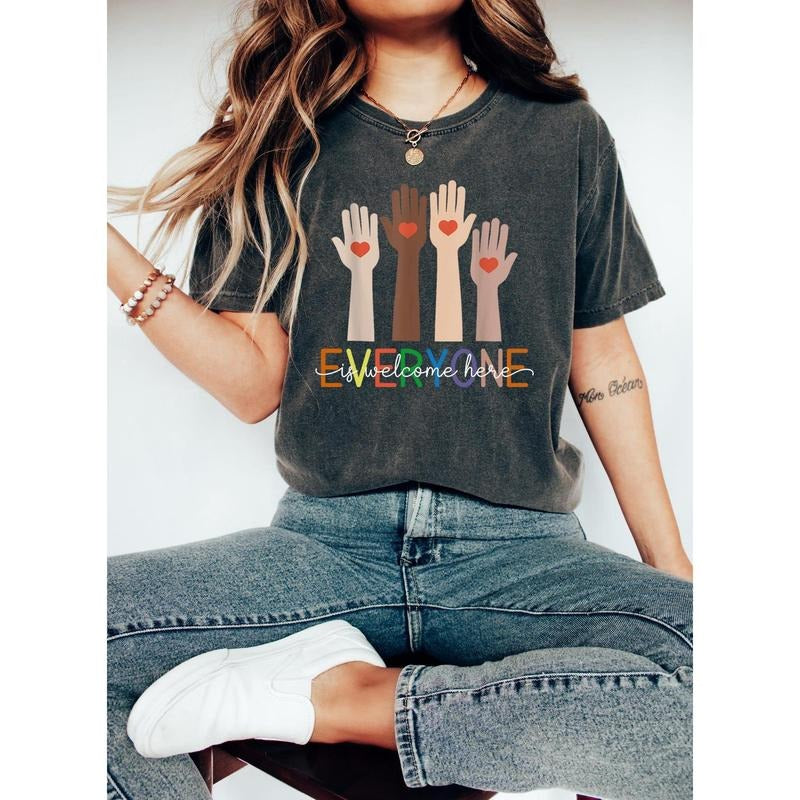 Idaho teacher shirt everyone is welcome here T Shirt, inclusion and equality sweatshirt, hoodie protest and resist t...