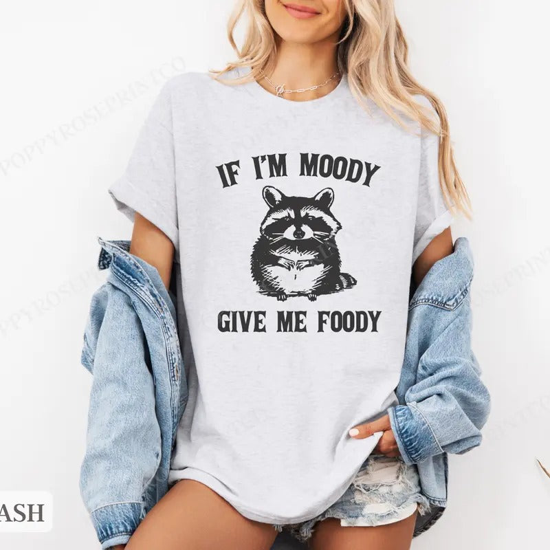 If Im Moody Give Me Foody Shirt Bella Canvas,  Raccoon Funny Tshirts,  Gift for Her, Women's Graphic Tee Hoodie, Sweatshirt