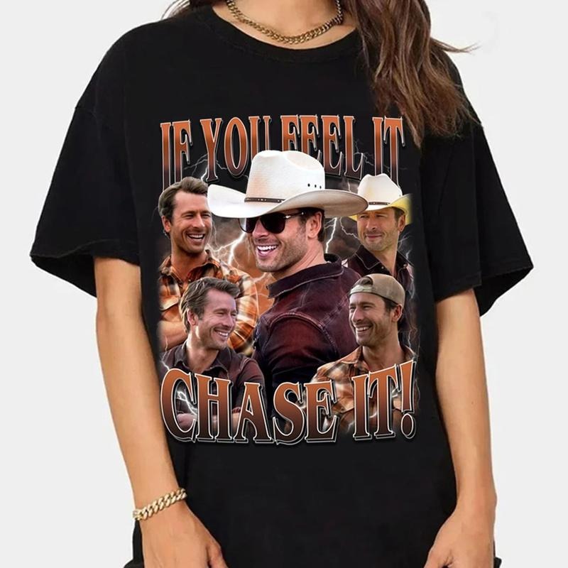If You Feel It Chase It Glen Powell Shirt Tyler Owens Twisters Shirt Vintage 2024 Movie T-shirt Merch Men Women y2k...