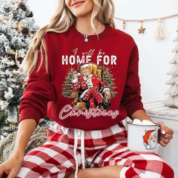 Ill Be Home For Christmas Crewneck Sweatshirt, Trump Santa Sweatshirt, Trump 2024, Vote For Trump, Republican Gift, Trump...