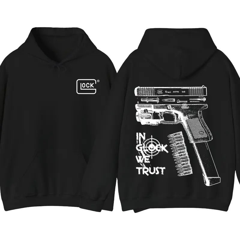 In GLock We Trust Hoodie - White Design Graphic Hoodie - Streetwear for Men's & Women's Fit Long Sleeve Hoodie T-Shirts,...
