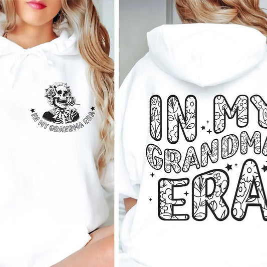 In My Grandma Era Hoodie Baby Announcement Shirt For Grandmother Skeleton Themed Sweatshirt Trendy Floral New Grandma...