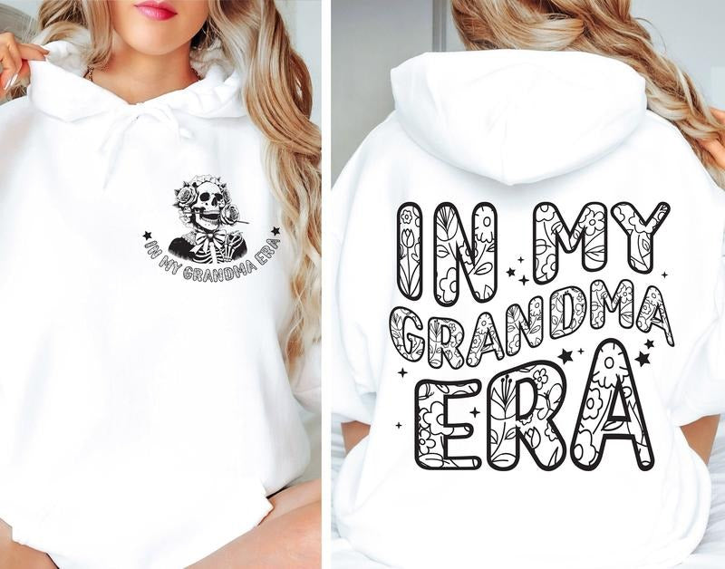 In My Grandma Era Hoodie Baby Announcement Shirt For Grandmother Skeleton Themed Sweatshirt Trendy Floral New Grandma...