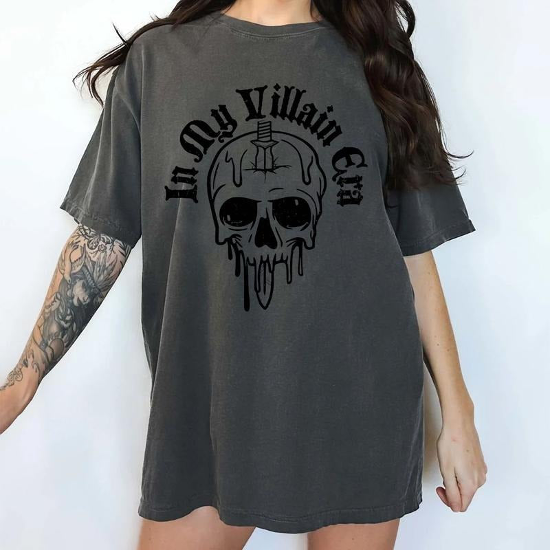 In My Villain Era Shirt, Gothic Shirt, Goth Villain Shirt, Vintage Funny Unisex Graphic Printed T-shirt, Creepy Skull...