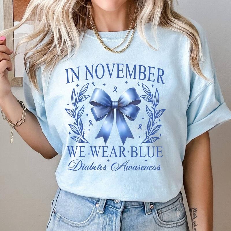 In November We Wear Blue T-shirt, Diabetes Awareness Shirt, Sugar-Free Month Shirt, Diabetes Support Squad Tee, Blue...