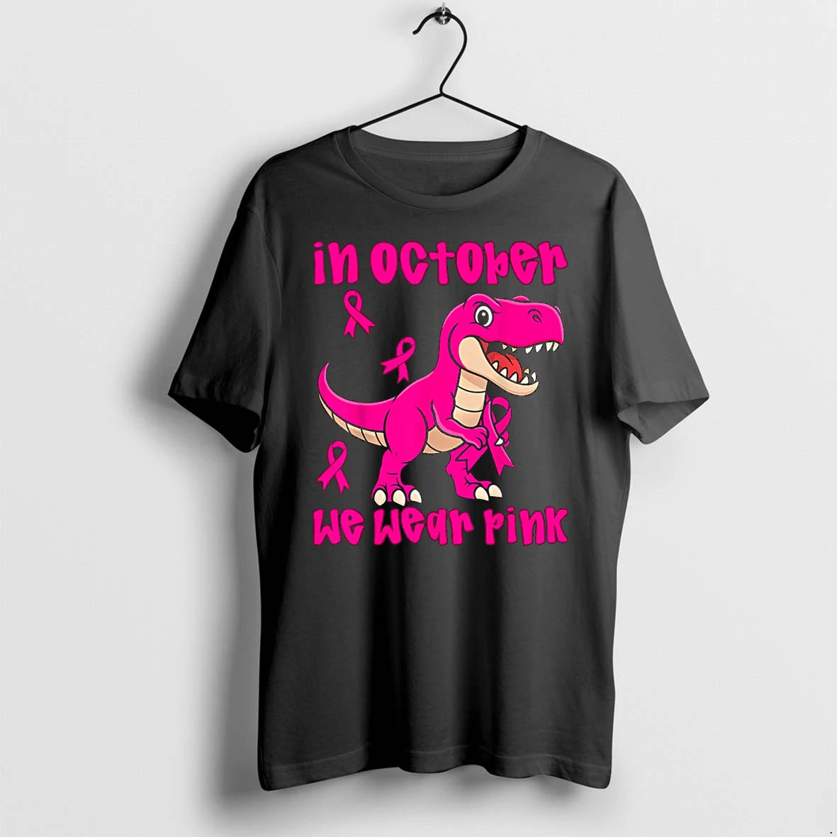 In October We Wear Pink Breast Cancer Trex Tshirts Sweater
