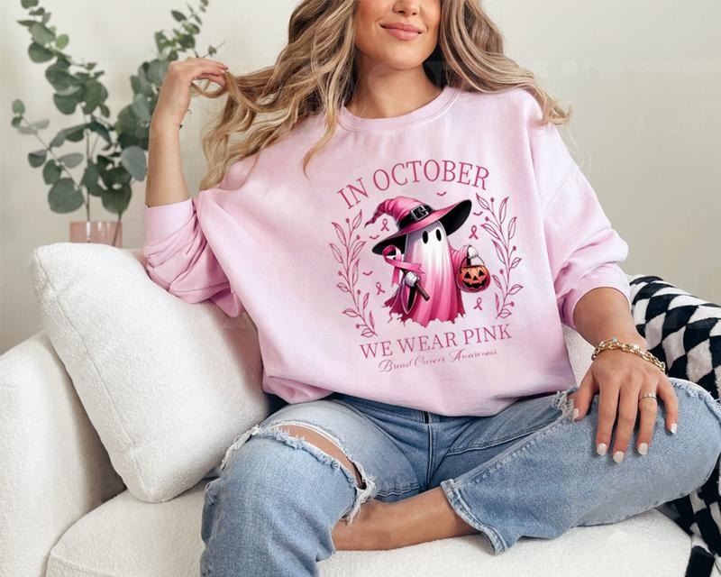 In October We Wear Pink Ghost Shirt, Halloween Tee, Pink Ribbon Shirt, Breast Cancer Awareness Shirt, We Wear Pink Shirt...