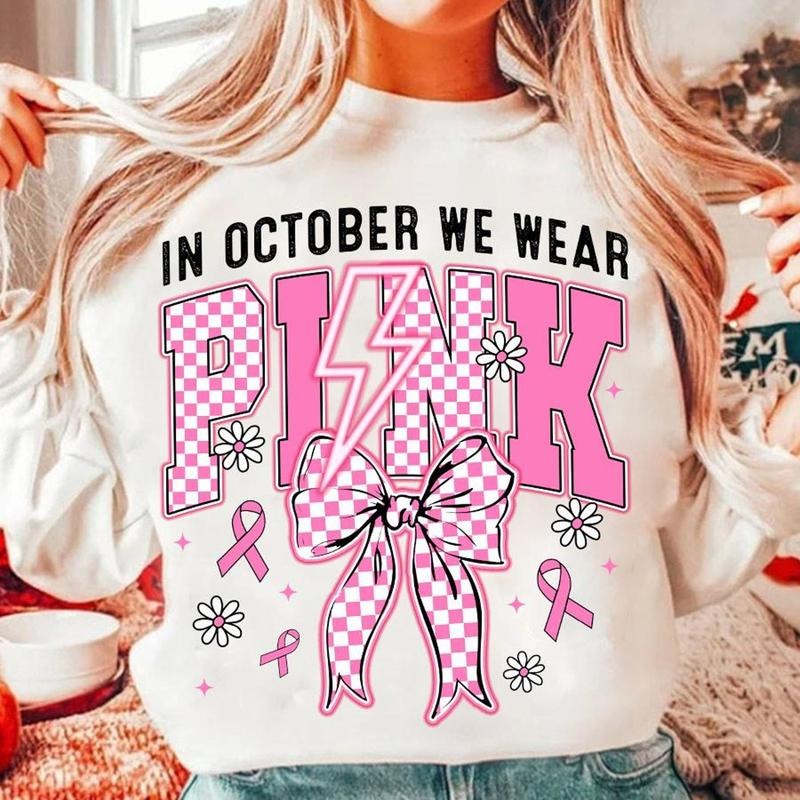 In October We Wear Pink Sweatshirt, Breast Cancer Awareness T-Shirt, Breast Cancer Sweater, Breast Cancer Suvivor Tee...