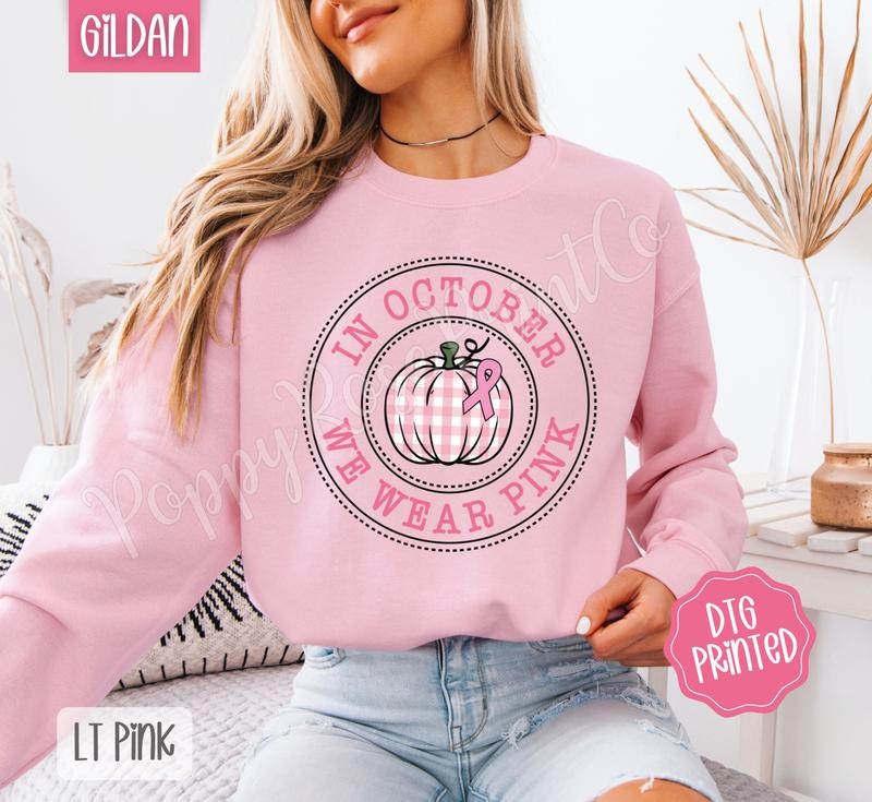 In October We Wear Pink Sweatshirt, Trendy Women's  Crewneck T-Shirts, Hoodie | WearSparks.com