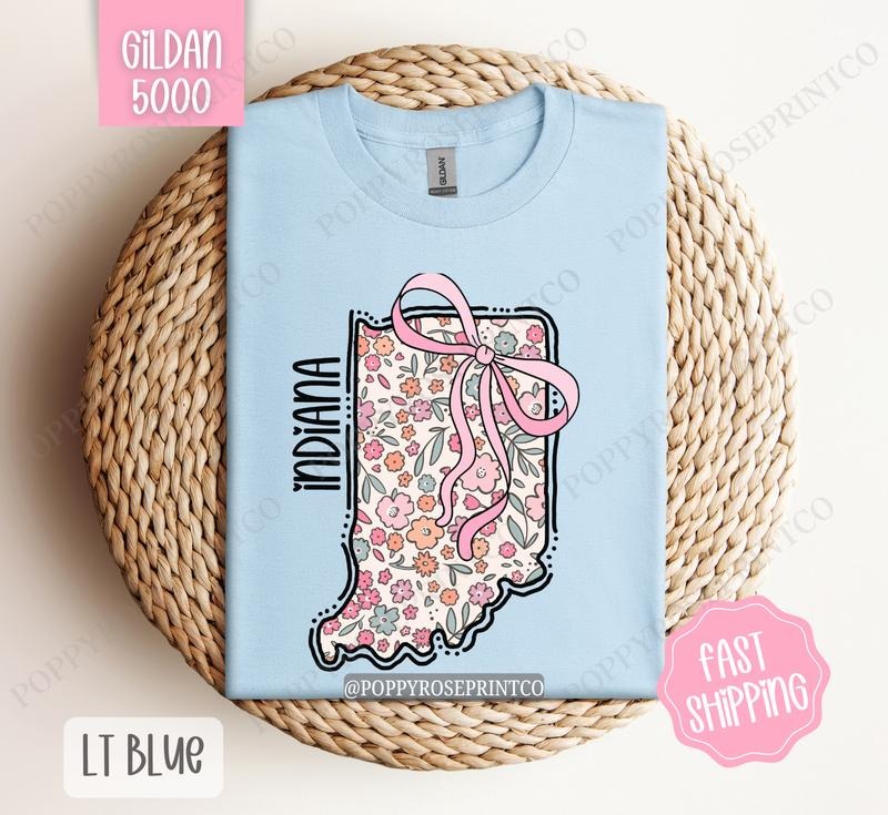 Indiana Gildan T-shirt, Cute Indiana State Shirt, Indiana Floral Bow Tee Hoodie, Sweatshirt | WearSparks.com