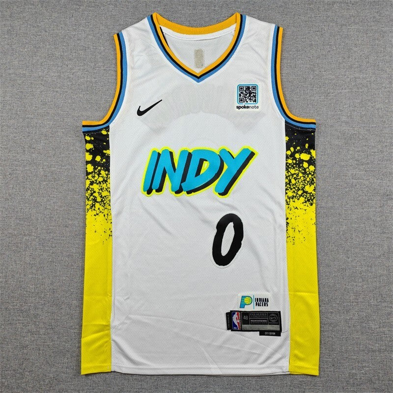 Indiana Pacers #0 Tyrese Haliburton 25 Pacers 0 White City Edition Style 2