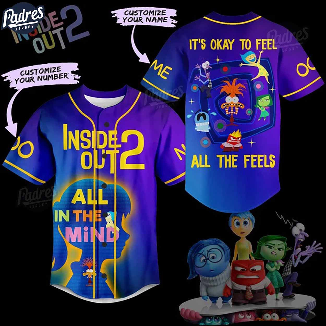 Inside Out 2 All In The Mind Custom Baseball Jersey Style - Padres Jersey Oasis: Elevate Your Baseball Style... (Image 1)