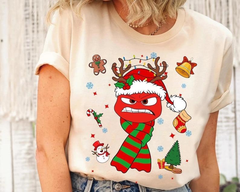 Inside Out 2 Characters Christmas Costume Shirt, Reindeer Joy Anxiety Anger Sadness Ennui Tee, Family Christmas Matching...