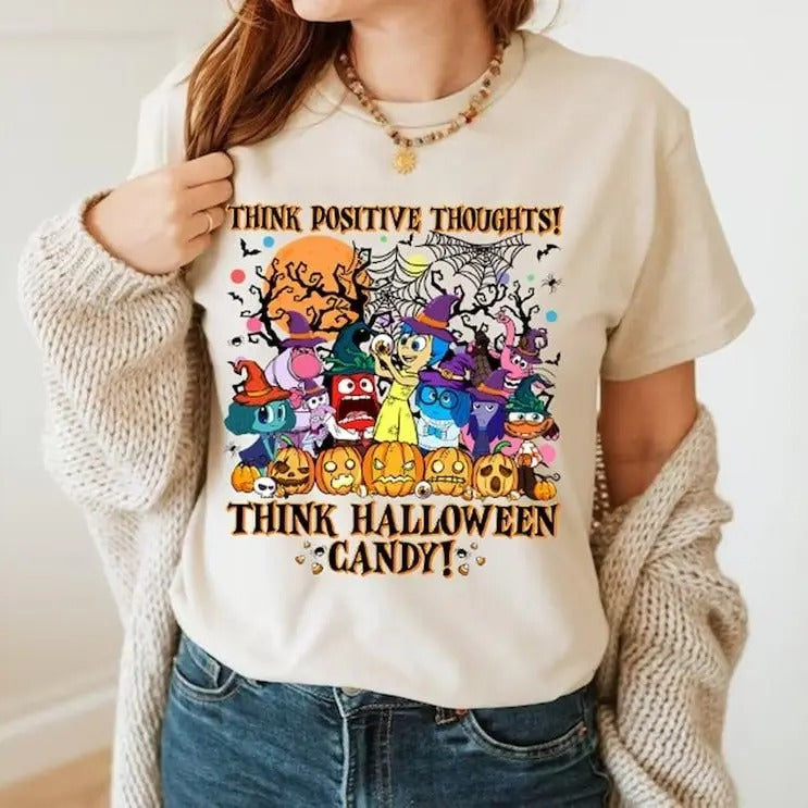 Inside Out Halloween Youth Shirt, Think Positive Thoughts Think Halloween Candy Inside Out Halloween Youth Shirt, Inside...