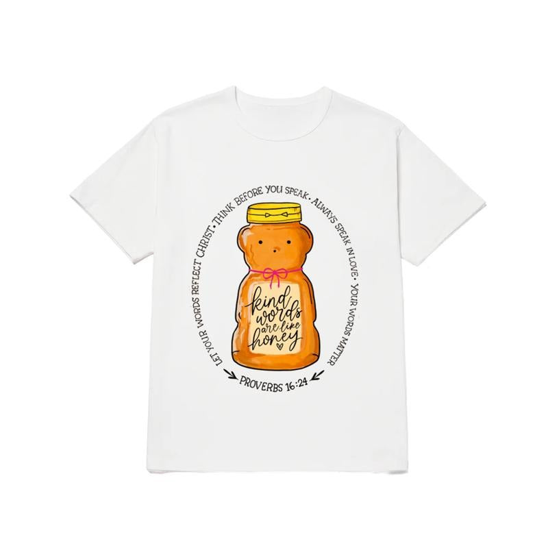 Inspirational Christian Bible Verse Print Tee Kind Words Are Like Honey Trendy Coquette Unisex Cotton T-Shirt Hoodie,...