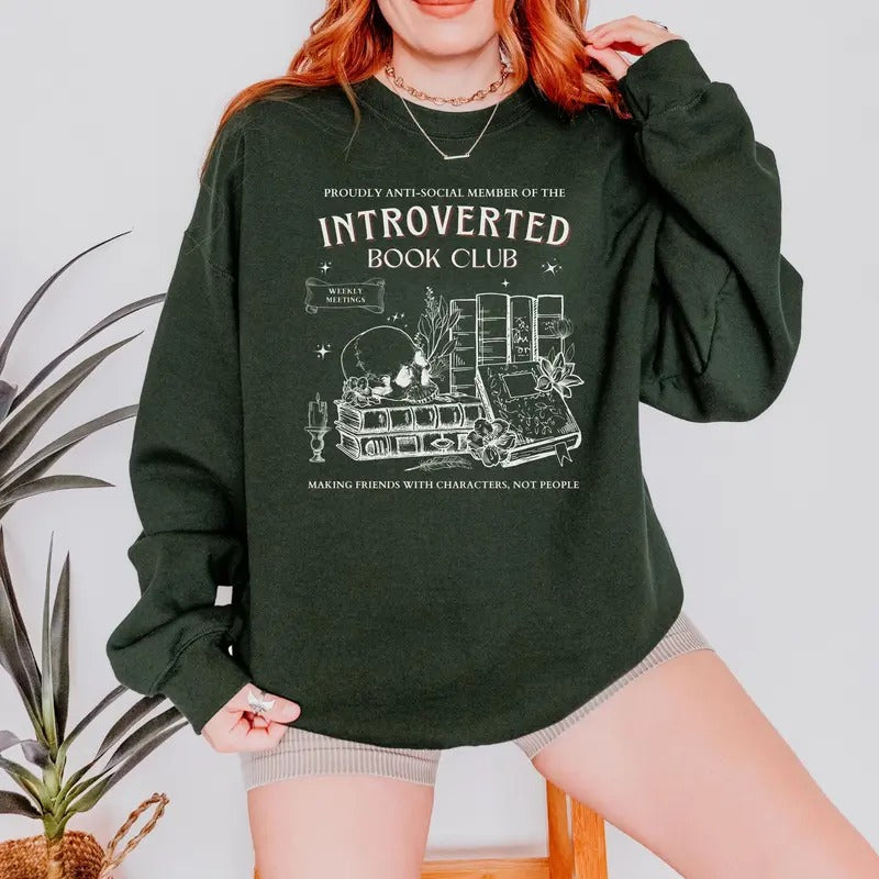 Introvert Book Club Sweatshirt, Antisocial Bookclub Hoodie, Vintage Bookworm Shirt, Bibliophile Booktok Bookstagram Gift,...