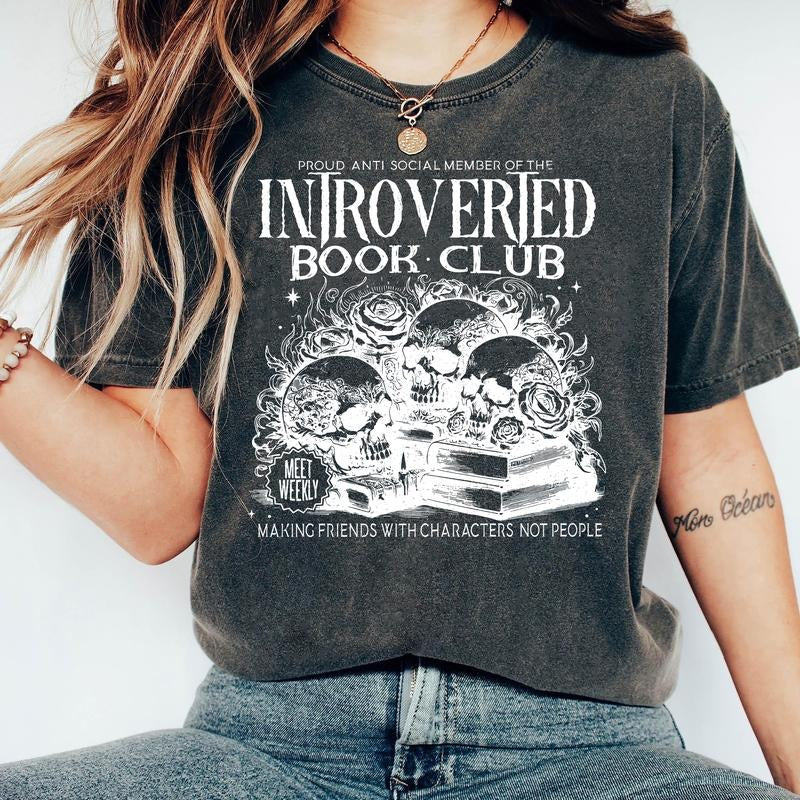 Introverted Book Lover T-Shirt, Antisocial Book Club Sweatshirt, Bookish Hoodie, Reading Nerd Merch, Librarian Shirt,...