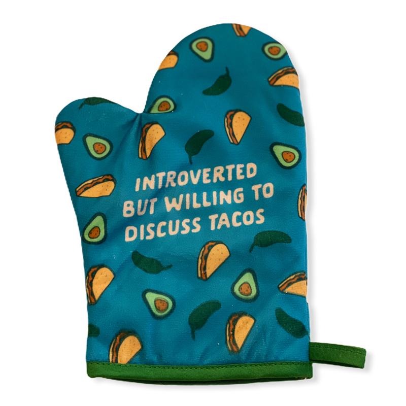Introverted But Willing To Discuss Tacos Funny Cinco De Mayo Graphic Kitchen Accessories Funny Graphic Kitchenwear Funny...