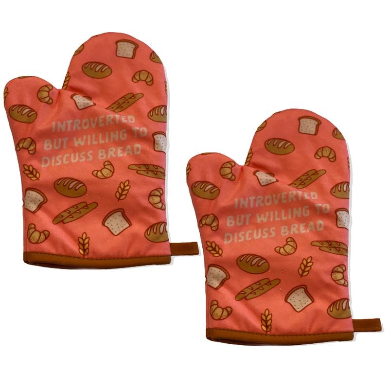 Introverted But Willing to Discuss Bread Funny Baking Graphic Novelty Carbs Kitchen Glove Funny Graphic Kitchenwear Funny...