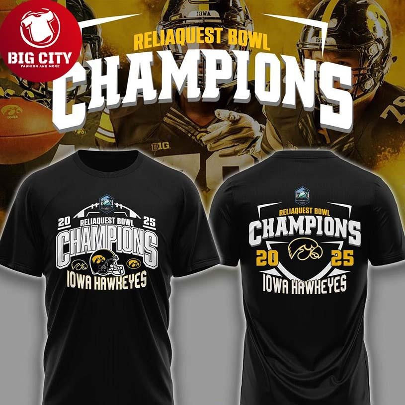 Iowa Hawkeyes Football ReliaQuest Bowl 2025 Champions Two Sided Shirt