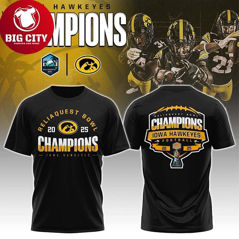 Iowa Hawkeyes Reliaquest Bowl Champions Two Sided Shirt