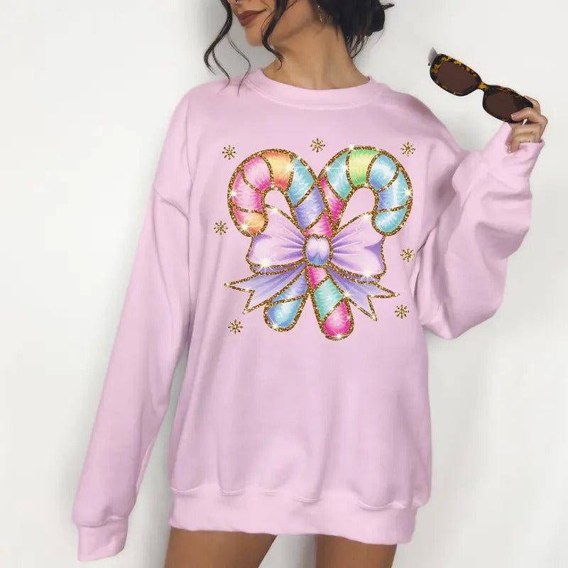 Iridescent Candy Cane- DTF Print Unisex Sweatshirt, Christmas Crewneck, Womenswear Graphic Womenswear Graphic Womenswear...