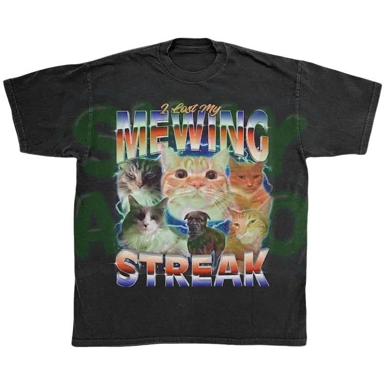 Ironic Cat T-Shirt, Mewing Dank Meme Graphic Tee, Trendy Alpha Male Shirt, Gen Z Humor, Jawline Looksmaxxing, Absurd...