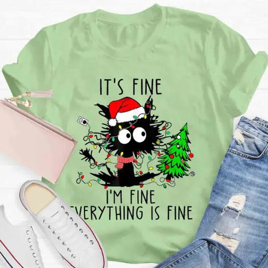 It's Fine I'm Fine Everything Is Fine Christmas T-shirt Streetwear Shortsleeve Crewneck Comfort Top Womenswear Hoodie,...
